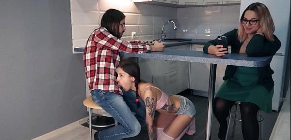  Hot teen gave a secret Blowjob under table while his gf looks on Twitter